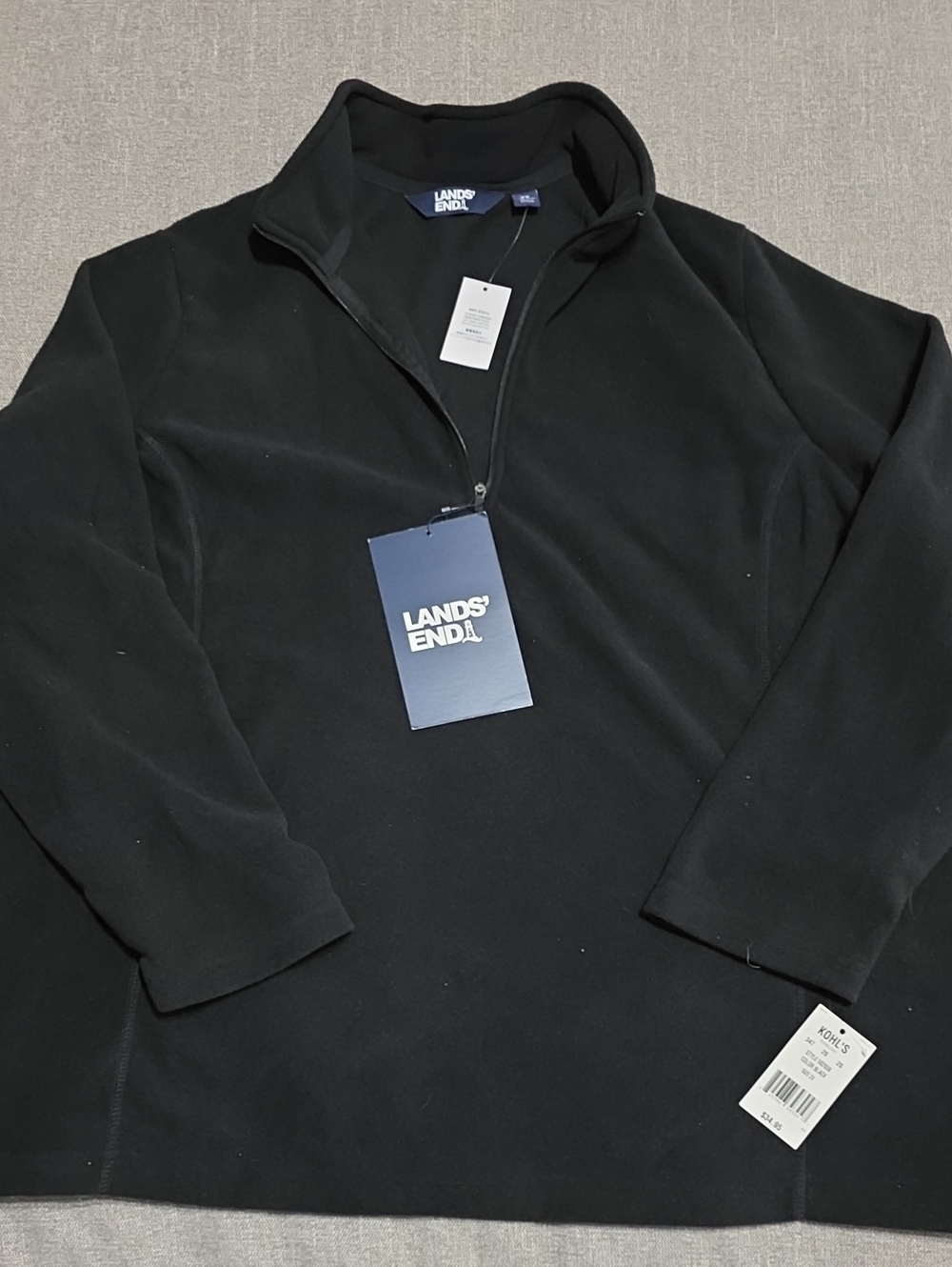 Lands' End Women's Black Quarter-Zip Fleece Pullover 2X NWT